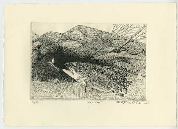 First Dun - etching 14/50, framed by Stephen Mutsugoroh DiCerbo, Image 1.