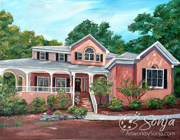 Southern Brick House Portrait Painting by Sonja Petersen
