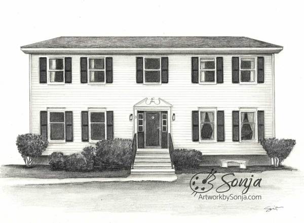 New England Waterfront House Drawing by Sonja Petersen