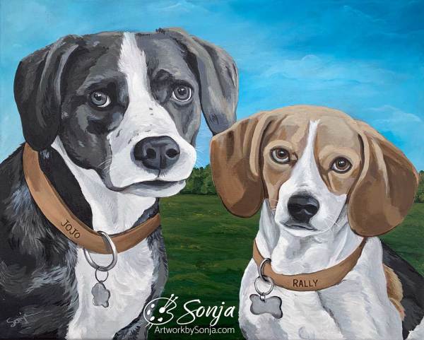 Mixed Breed and Beagle Pet Portrait by Sonja Petersen