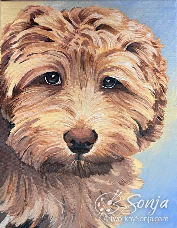 Golden Doodle Pet Portrait Painting by Sonja Petersen