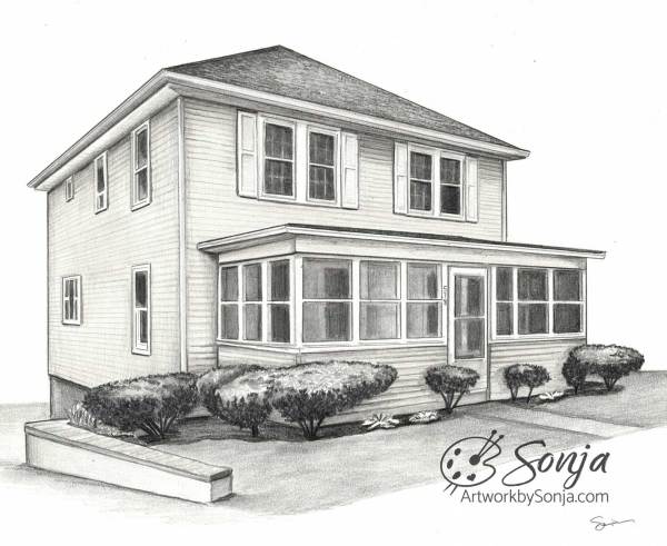 1920's New England House Drawing by Sonja Petersen