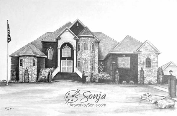 Stone and Brick Tudor Home Drawing by Sonja Petersen