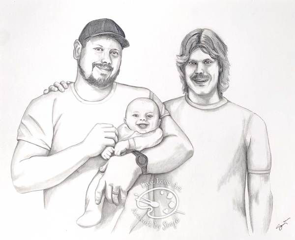 Three Generations Portrait Drawing by Sonja Petersen 