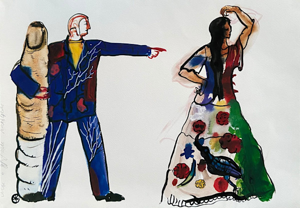 The worker with the finger that he cut because of the protest pointing to the Gypsy by GLUKLYA Natalia Pershina