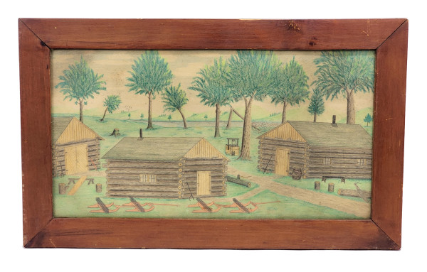 Drawing of a Logging Camp