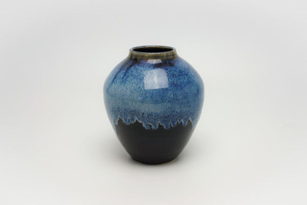 Blue Drip on Black Vase by James Barela