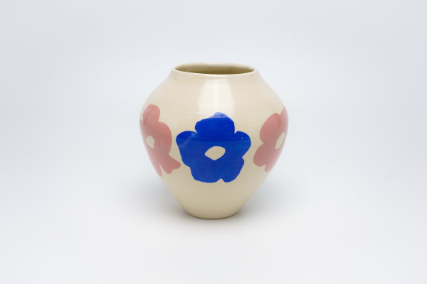 Pink and Blue Flowers Vase (Small) by James Barela