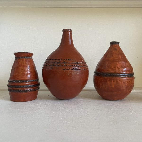 3 Red Vases by Nell Eakin