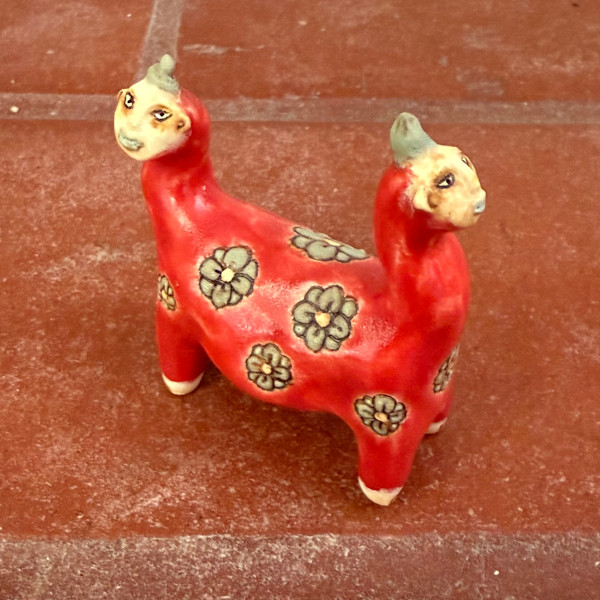 Red w Blue Daisies, a teenie double header by Nell Eakin