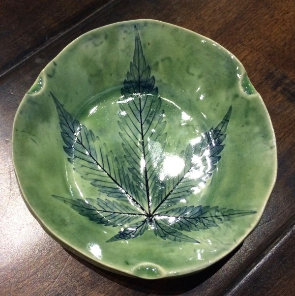 Round green tray with 3 indents by Nell Eakin