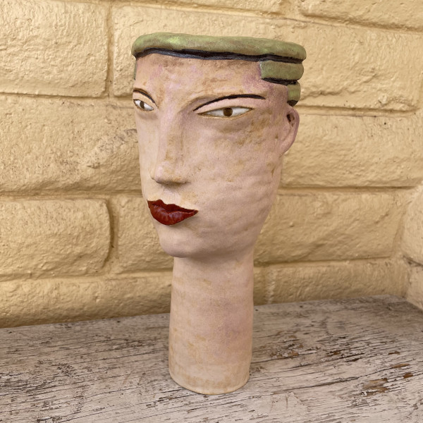 Long Neck Head Vase with Green Hair by Nell Eakin