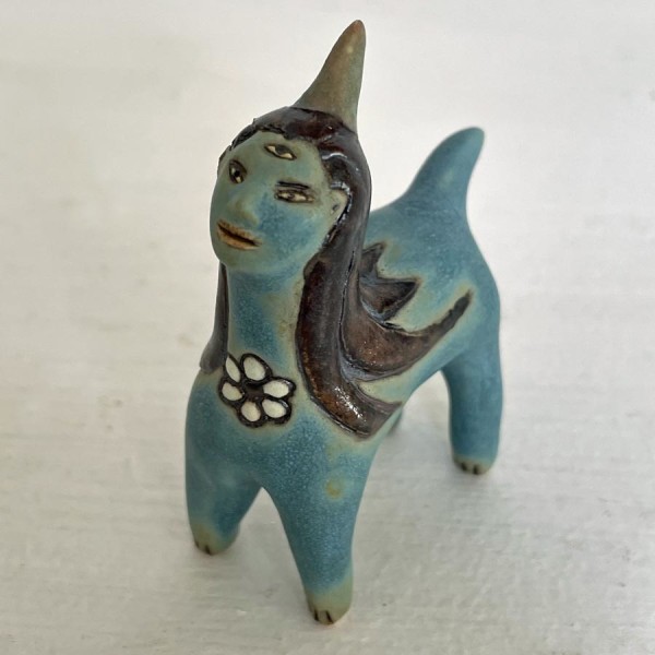 Third Eye Unicorn, in blue, a teenie by Nell Eakin