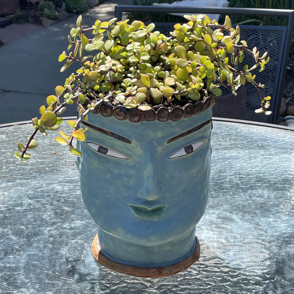 Blue Lotus a head pot by Nell Eakin