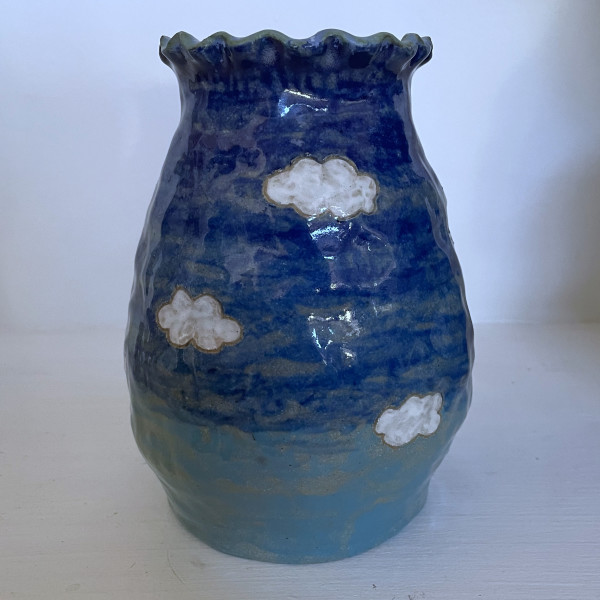 Blue Skies with puffy Little CLouds Vase by Nell Eakin