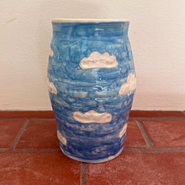 Puffy little clouds in blue sky vase by Nell Eakin
