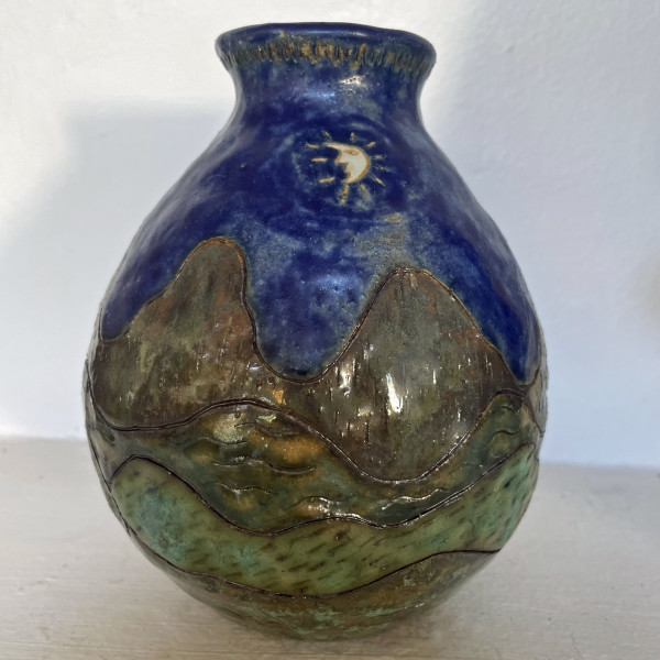 Curvy Landscape Vase with Moon and Shooting Stars by Nell Eakin