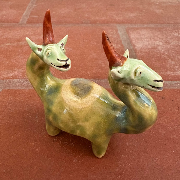 Mossy Green Double Dino, a teeny double unicorn by Nell Eakin