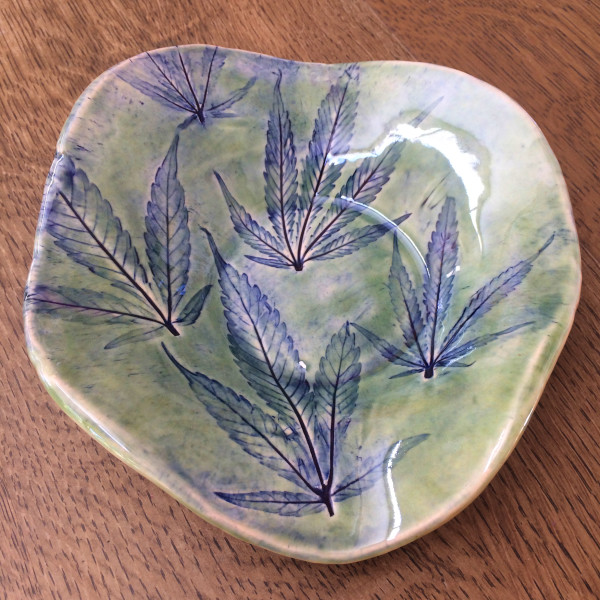 Green and blue  420 butterfly dish by Nell Eakin