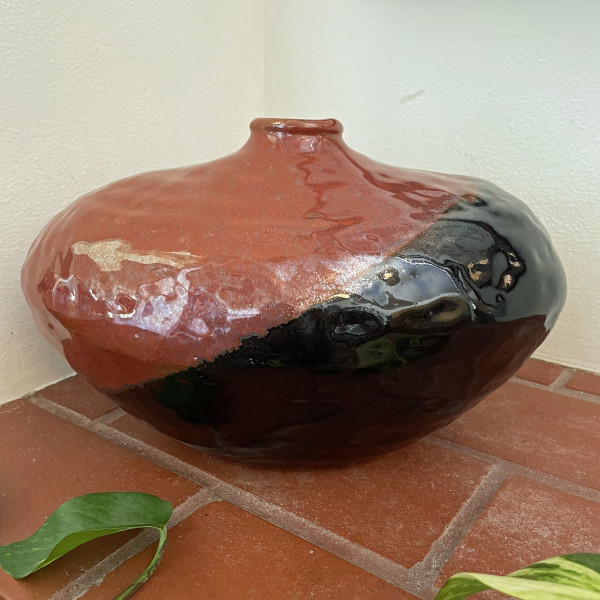 Red and Black Oval Vase #1 by Nell Eakin
