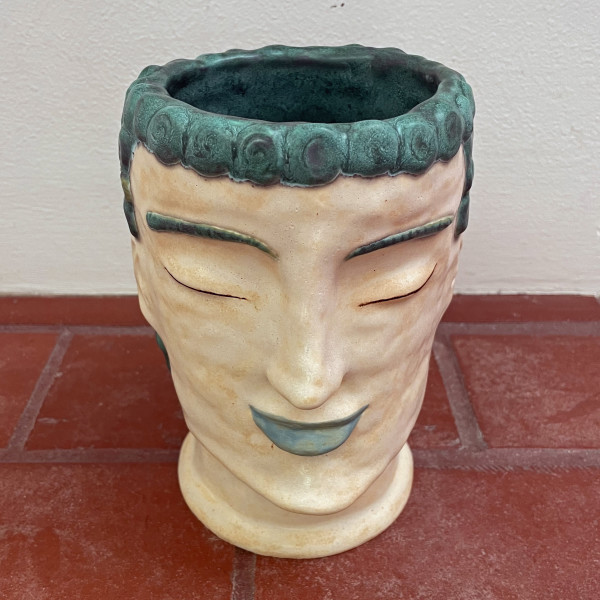 Contemplative Head Vase with Green Hair by Nell Eakin