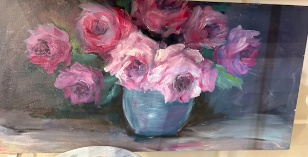 Roses in Blue Vase by Amy B. Carroll