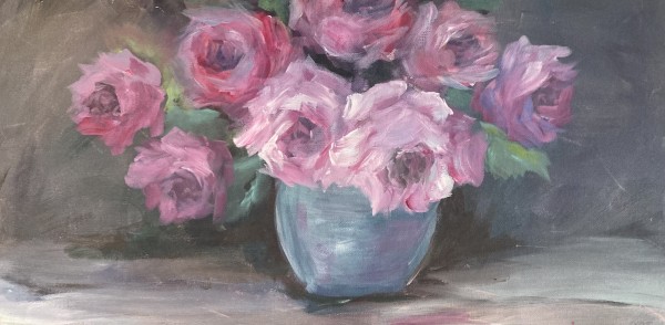 Roses in Blue Bowl by Amy B. Carroll