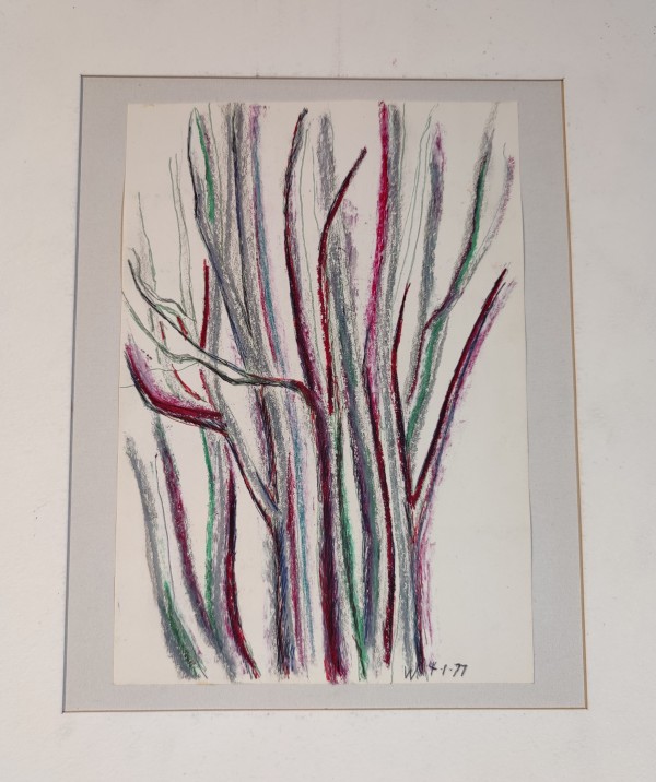 Untitled or unknown title, described as Green, red and gray trees by Esther Webster