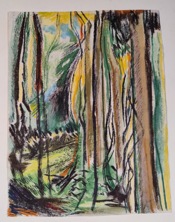 Untitled or unknown title, described as Colorful forest scene by Esther Webster