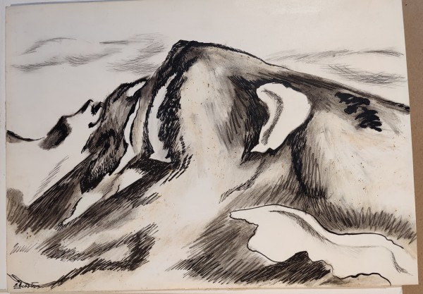 Untitled or unknown title, described as Mountain peak with snow patches by Esther Webster