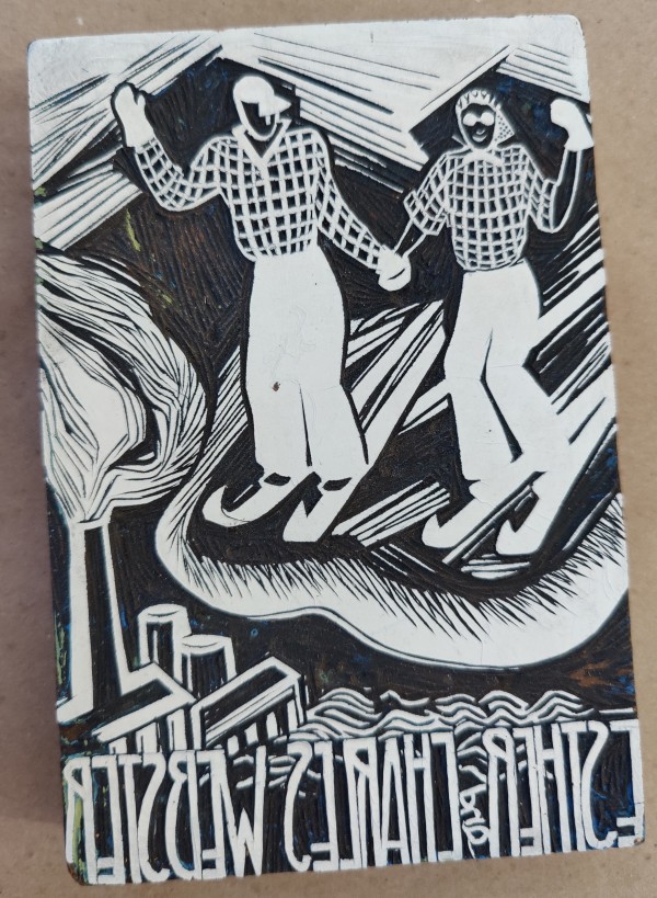 Charles and Esther Webster Deer park Holiday Card Linocut Block by Esther Webster