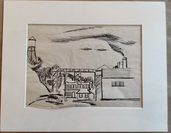 Untitled or Unknown Title, Described as Mill with Water Tower. Second piece described as Mill with Crane. by Esther Webster
