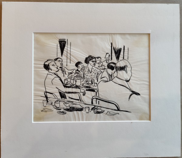 Untitled or Unknown Title, described as people sitting and drinking coffee by Esther Webster