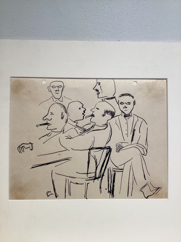 Untitled or unknown title, described as men sitting and smoking sketch by Esther Webster