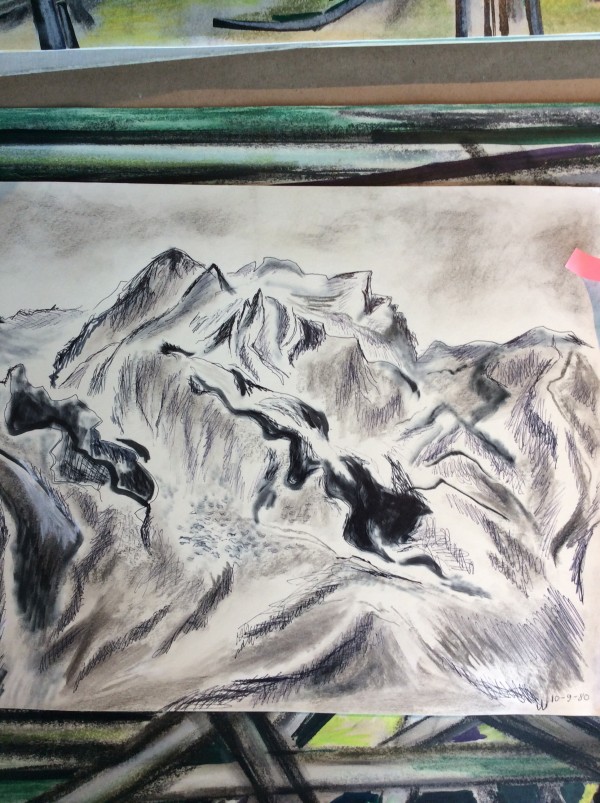 Untitled or unknown title, described as Pen and ink mountains by Esther Webster