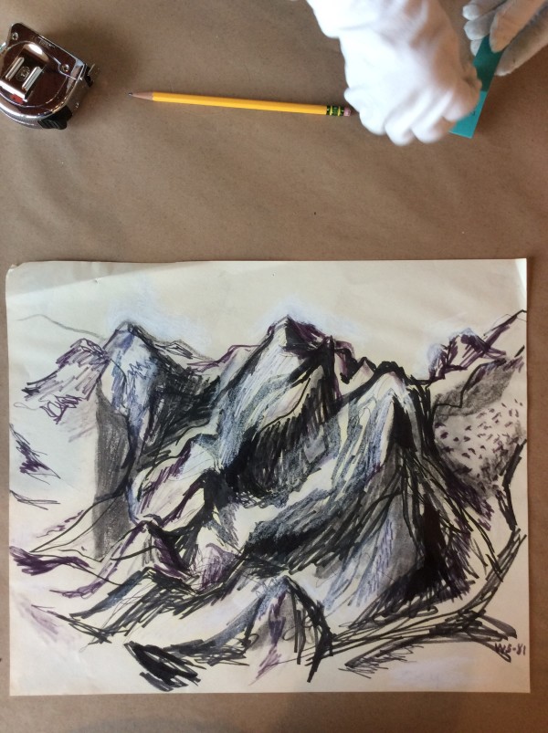 Untitled or unknown title, described as Mountain Ridge in black with blue by Esther Webster