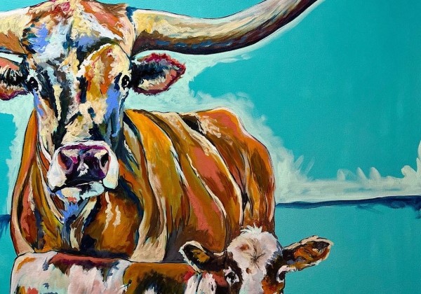 Longhorn and Calf by Nicholas K Clark 