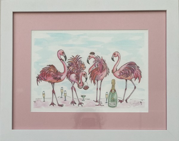 'Pink Parade' Framed Giclee Print with Mount by Jude Scott