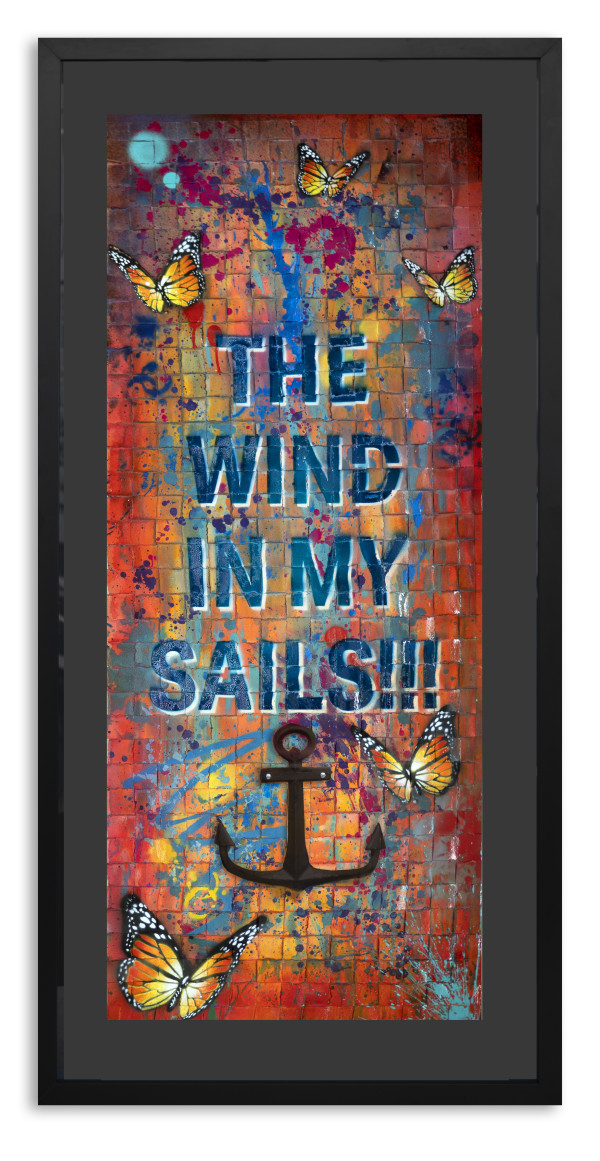 Wind In My Sails (Woven Blue text /sunset back) by RISK