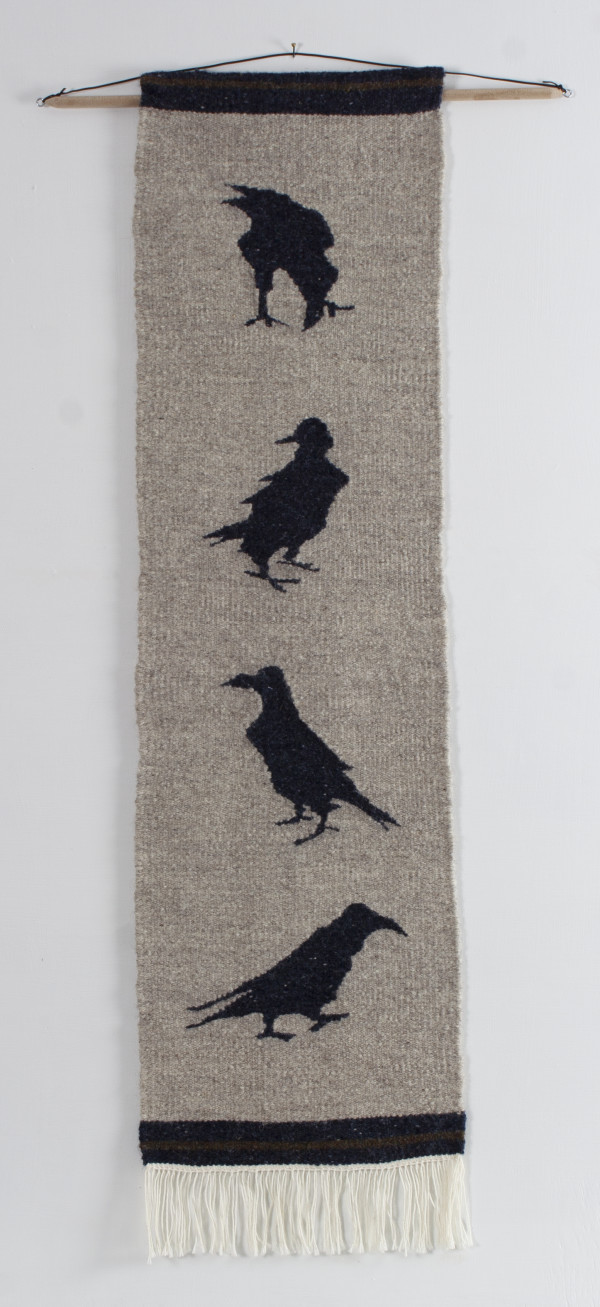 Four Vertical Crows Tapestry by Phyllis Anna Stevens Estate