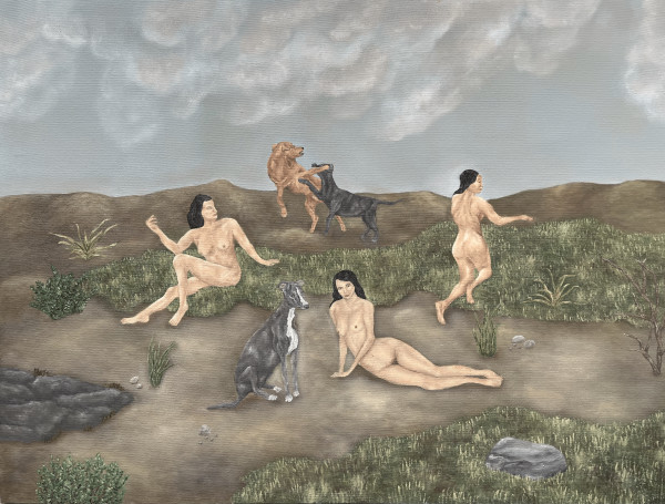Women and dogs celebrating the emasculation of men by Victoria Keet