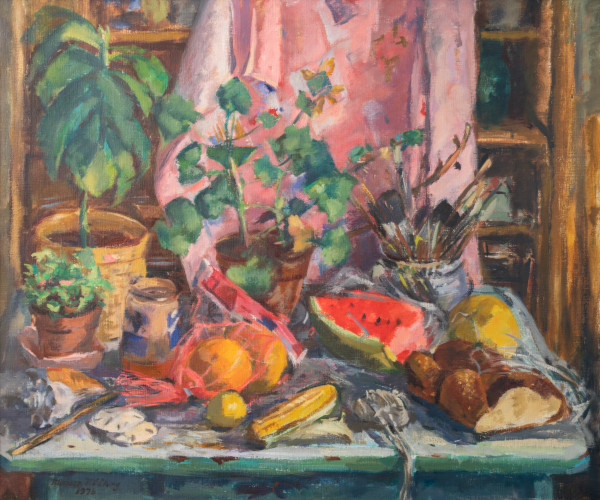 Still Life with Watermelon and Corn by Miriam McClung