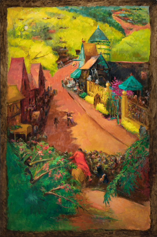 "Christ Enters English Village" or "Christ Enters Jerusalem" by Miriam McClung