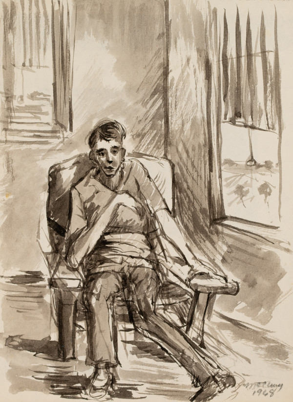 Man in a Chair at the VA - Study for "The Day Room" Painting by Miriam McClung
