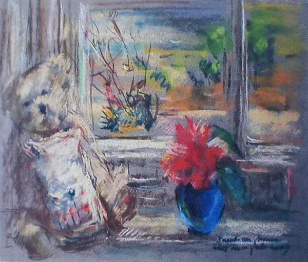 Bear and Flowers in the Window