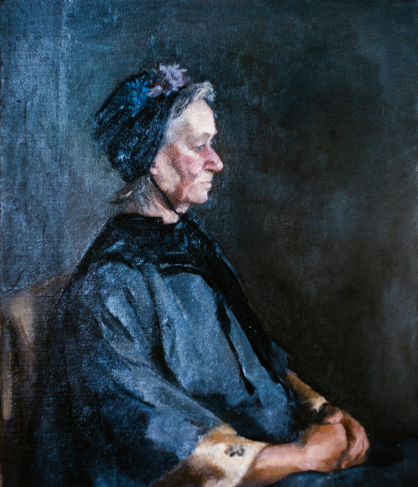 Portrait of an Elderly Woman with Blue Hat by Miriam McClung