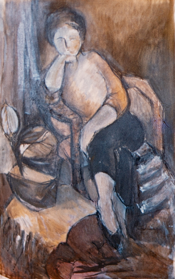 Woman Sitting in a Chair with Plant by Miriam McClung