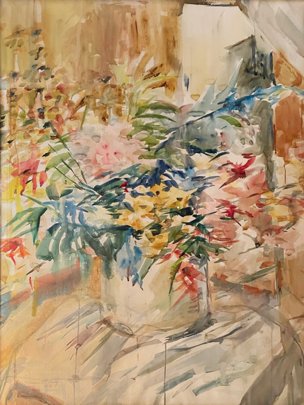 Flowers in a White Bucket by Miriam McClung