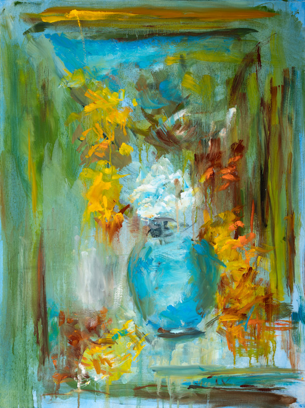 Yellow Flowers in a Blue Vase by Miriam McClung