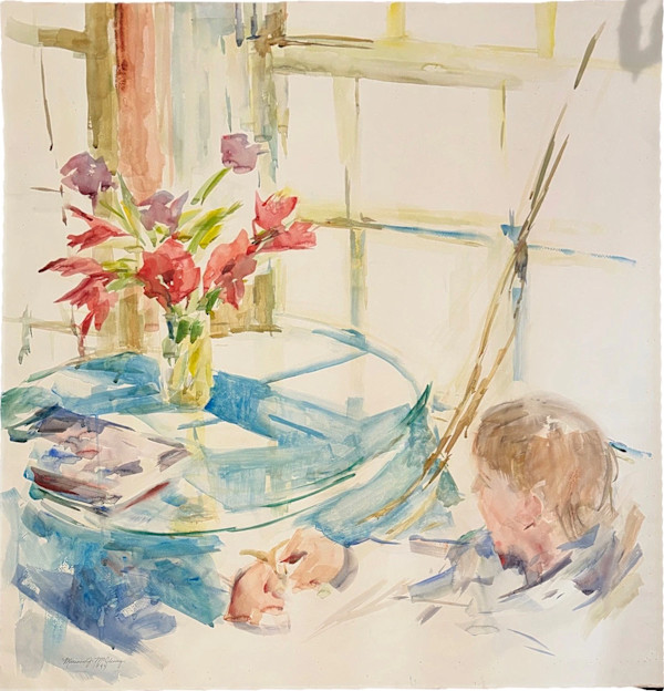 Person at the Table with Flowers by Miriam McClung, Image 1.